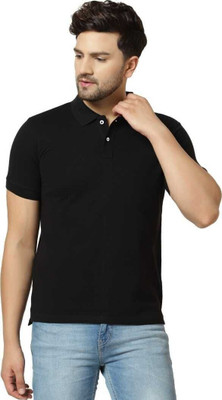 Comio Solid Men Polo Neck Black T-Shirt