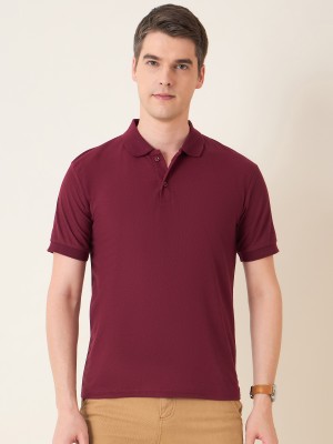 Mast & Harbour Solid Men Polo Neck Maroon T-Shirt