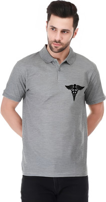 Zoobang Printed Men Polo Neck Grey T-Shirt