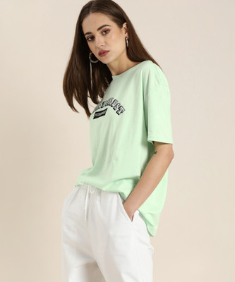 Moda Rapido Printed Women Round Neck Light Green T-Shirt