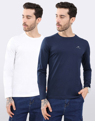 MONTE CARLO Solid Men Round Neck White, Blue T-Shirt