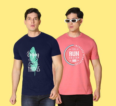 WOOSTRO Printed Men Round Neck Multicolor T-Shirt