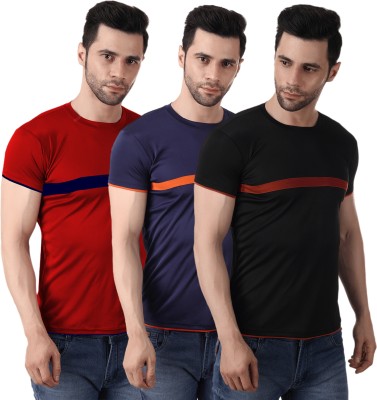 Yezi Solid Men Round Neck Black, Dark Blue, Red T-Shirt