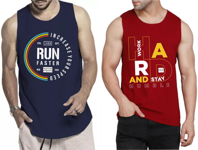 WOOSTRO Printed Men Scoop Neck Dark Blue, Maroon T-Shirt