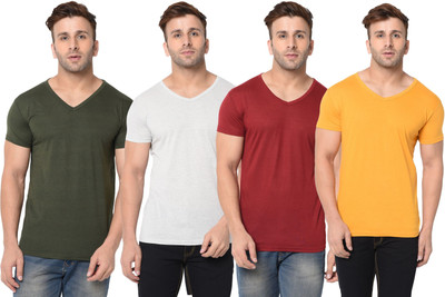 JB Jagoboy Solid Men V Neck Multicolor T-Shirt