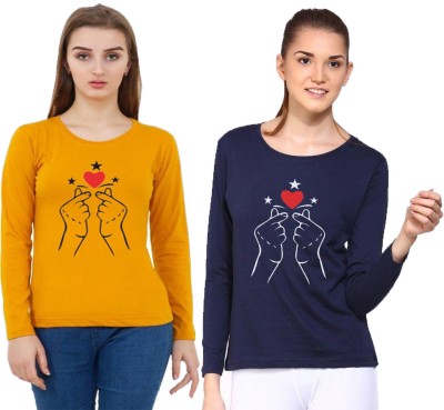 af collection Graphic Print Women Round Neck Dark Blue, Yellow T-Shirt