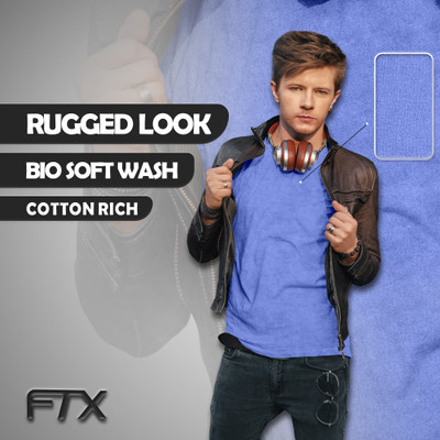 FTX Solid Men V Neck Blue T-Shirt