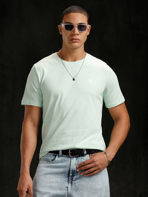WROGN Solid Men Crew Neck Light Green T-Shirt