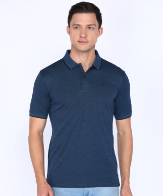 PETER ENGLAND Solid Men Polo Neck Dark Blue T-Shirt