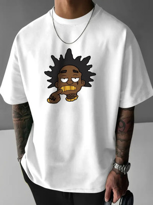 HASTEN Printed Men Round Neck White T-Shirt
