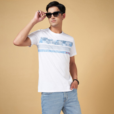 SF Jeans by Pantaloons Solid Men Round Neck White T-Shirt