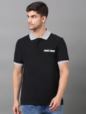LOUIS STITCH Solid Men Polo Neck Black T-Shirt