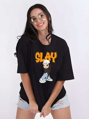 Moda Rapido Graphic Print Women Round Neck Black T-Shirt