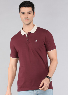 WROGN Solid Men Polo Neck Maroon T-Shirt