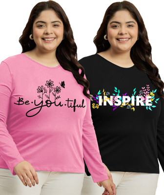 Elite soul Floral Print, Typography Women Round Neck Multicolor T-Shirt