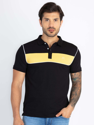 Status Quo Colorblock Men Polo Neck Black T-Shirt