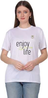 SOLBLOOMS Typography, Solid Women Round Neck White T-Shirt