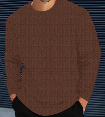 KAJARU Self Design Men Round Neck Brown T-Shirt