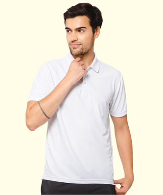 CANJUICE Solid Men Polo Neck White T-Shirt