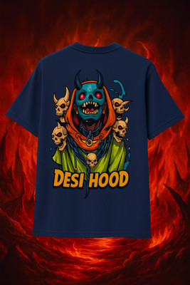 Desi Hood Graphic Print Men Round Neck Blue T-Shirt