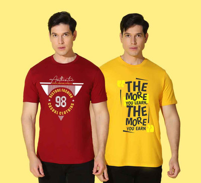 WOOSTRO Graphic Print, Solid Men Round Neck Multicolor T-Shirt