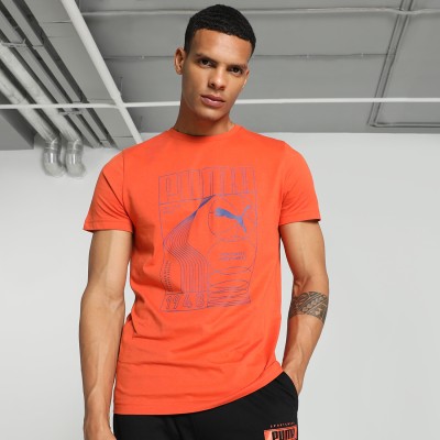 PUMA Printed Men Crew Neck Orange T-Shirt