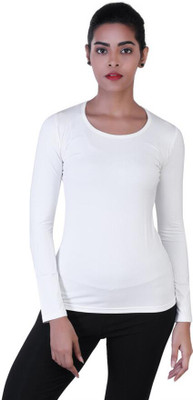Laasa Sports Solid Women Round Neck White T-Shirt