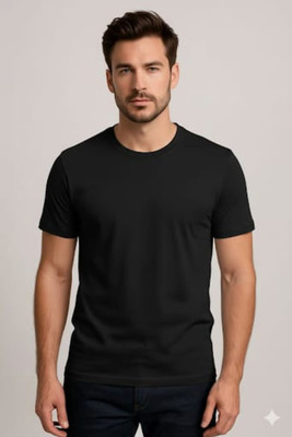 jovail Solid Men Round Neck Black T-Shirt