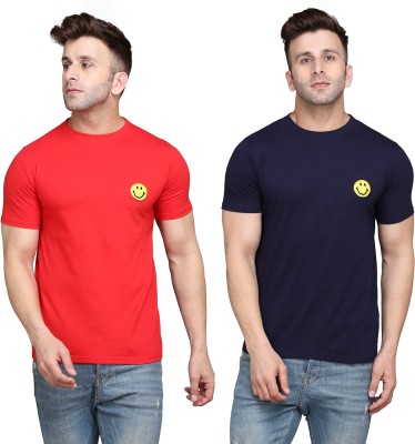 Lawful Casual Solid Men Round Neck Dark Blue, Red T-Shirt