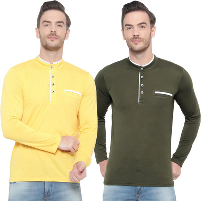 JB Jangoboy Solid Men Henley Neck Multicolor T-Shirt