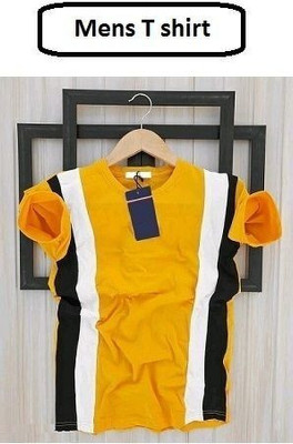 TEE TREE Colorblock Men Round Neck Yellow T-Shirt