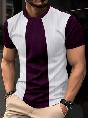 AKSHILU ENTERPRISE Self Design, Colorblock Men Round Neck Maroon, White T-Shirt