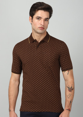 PETER ENGLAND Printed Men Polo Neck Brown T-Shirt
