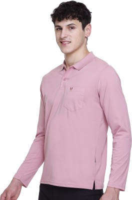 GODFREY Solid Men Polo Neck Pink T-Shirt