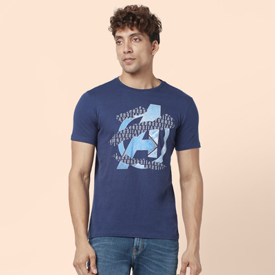 SF Jeans by Pantaloons Typography Men Round Neck Dark Blue T-Shirt