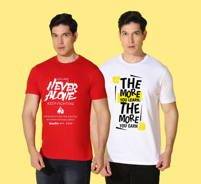 WOOSTRO Printed, Solid Men Round Neck Multicolor T-Shirt