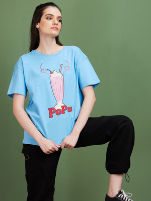 Globus Printed Women Round Neck Blue T-Shirt