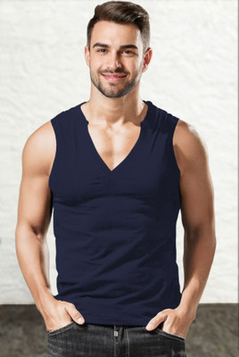 TRIPR Solid Men Scoop Neck Navy Blue T-Shirt
