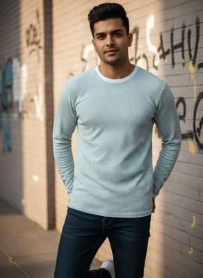 BANSII DHUN Striped Men Round Neck White, Green T-Shirt