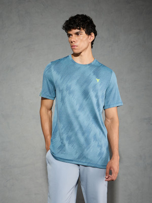 TECHNOSPORT Self Design Men Round Neck Reversible Blue T-Shirt