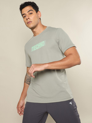 TECHNOSPORT Typography Men Round Neck Grey T-Shirt