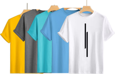 P collection Striped Men Round Neck Yellow, White, Light Blue, Grey, Light Green T-Shirt