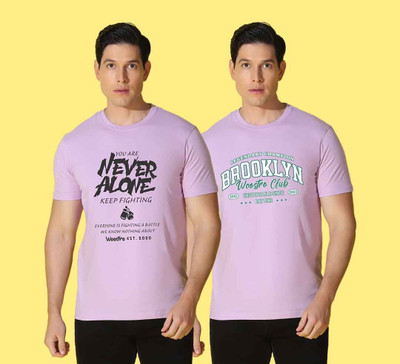 WOOSTRO Printed Men Round Neck Purple T-Shirt