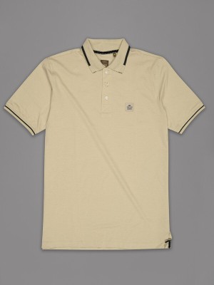 french crown Solid Men Polo Neck Beige T-Shirt