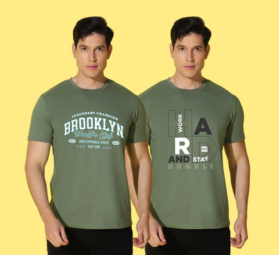 WOOSTRO Printed Men Round Neck Green T-Shirt