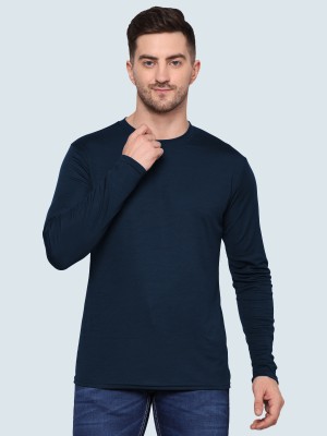 TQH Solid Men Round Neck Dark Blue T-Shirt