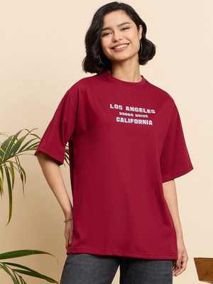 Mast & Harbour Printed Women Round Neck Red T-Shirt