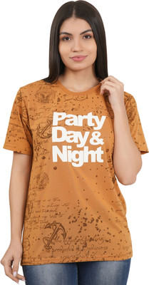 HouseOfCommon Printed Women Round Neck Yellow T-Shirt