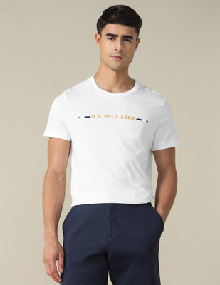 U.S. POLO ASSN. Printed Men Round Neck White T-Shirt