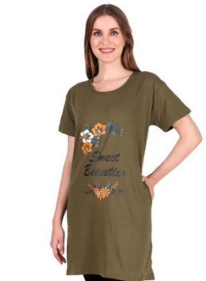 kanchi fashion Printed Women Round Neck Green T-Shirt